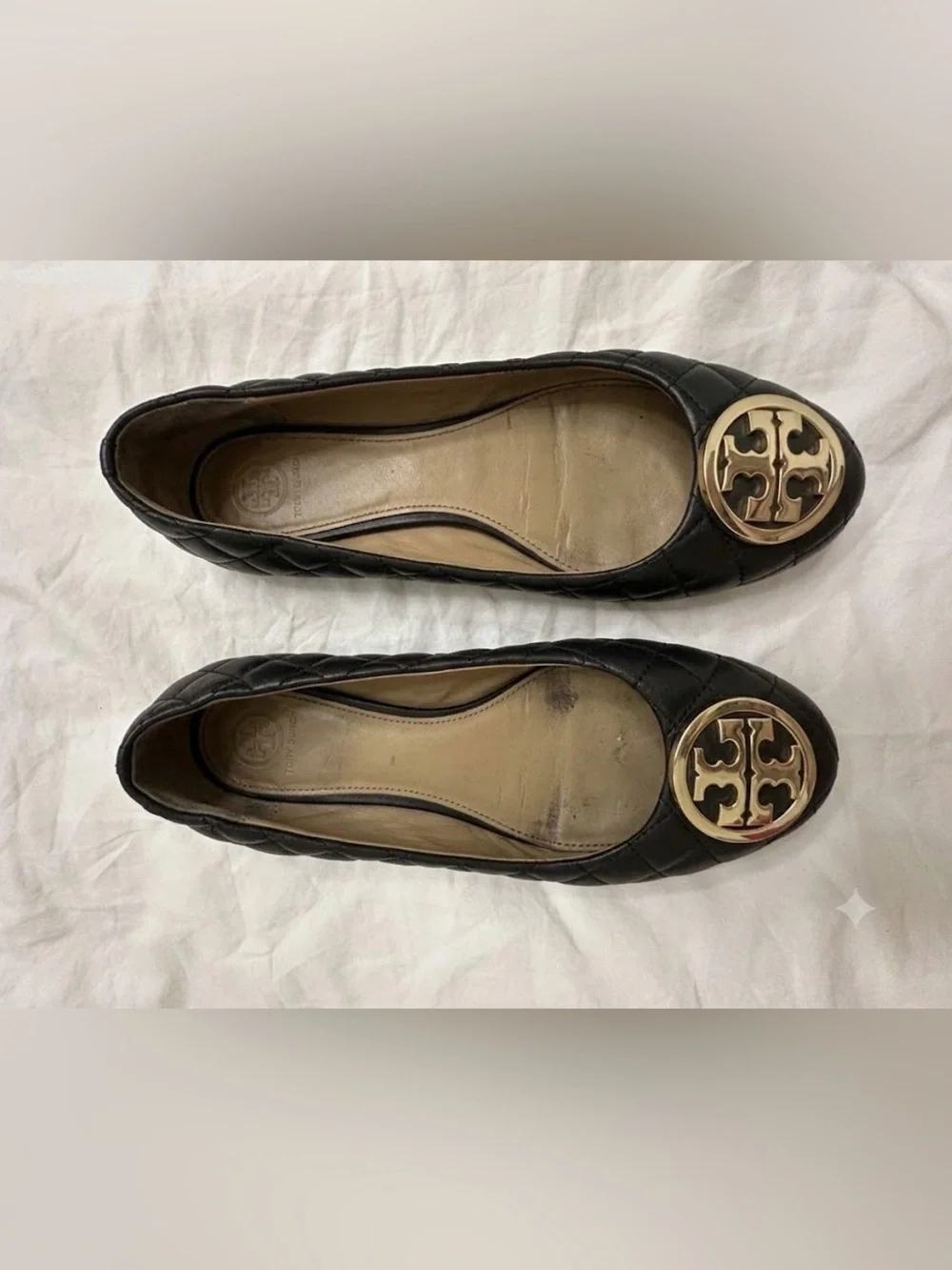 Tory Burch Black Quilted Leather Minnie Travel Ballet Flats with Logo